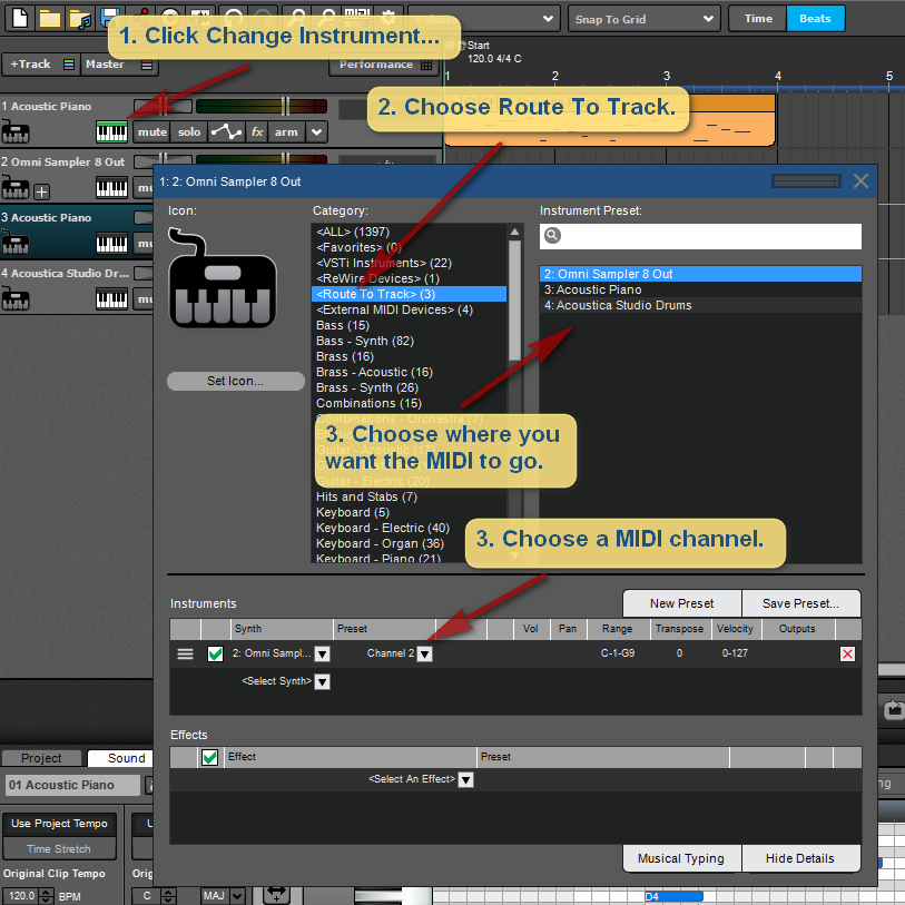 Route to track feature in Mixcraft 8