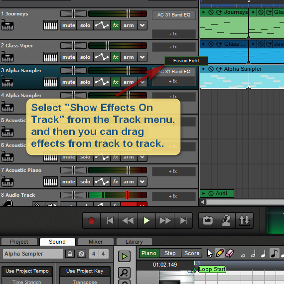 Show Effects On Tracks feature in Mixcraft 8.