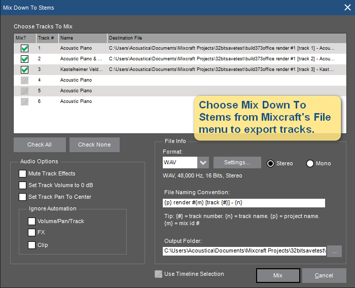 Mix Down To Stems option.