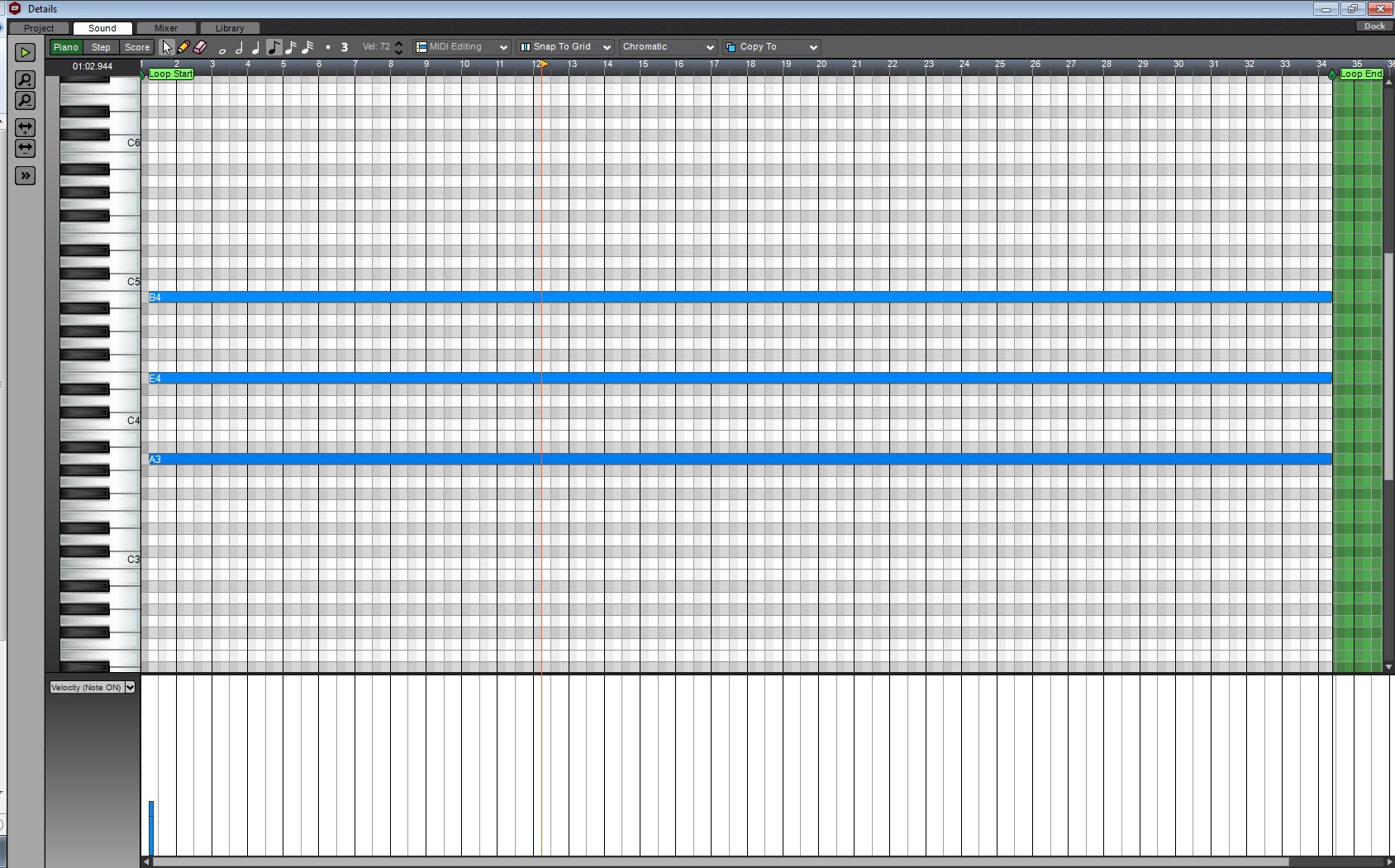 screen grab of Mixcraft Piano Roll