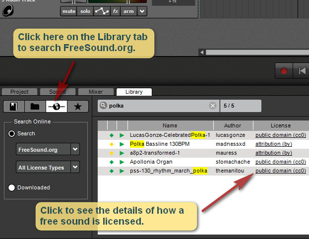 How to find Freesound.org in the Library