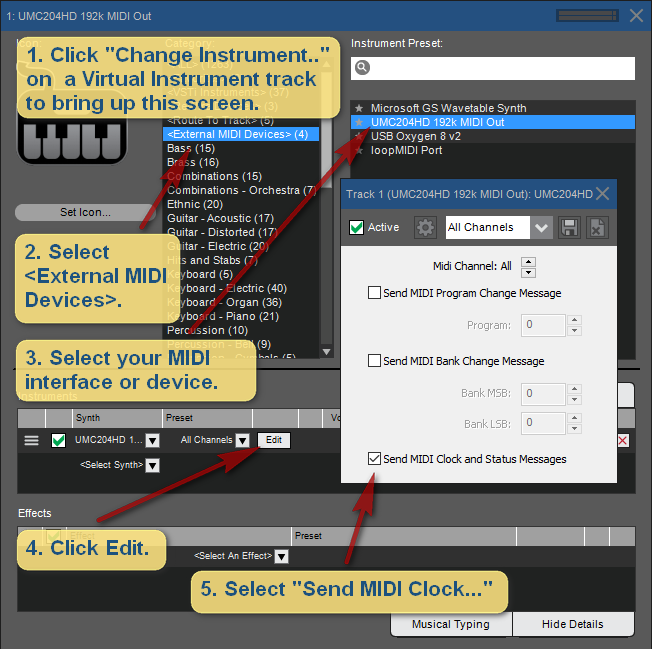 MIDI Clock and Status Messages in Mixcraft 8.