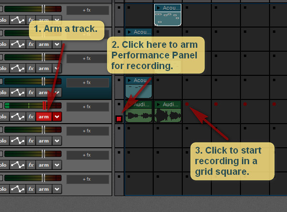 Recording in Performance Panel with Mixcraft 8.