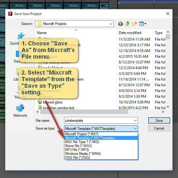 Saving a Mixcraft template