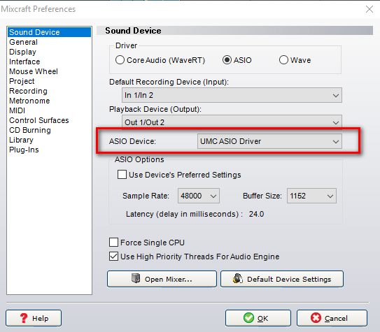 ASIO Device setting.