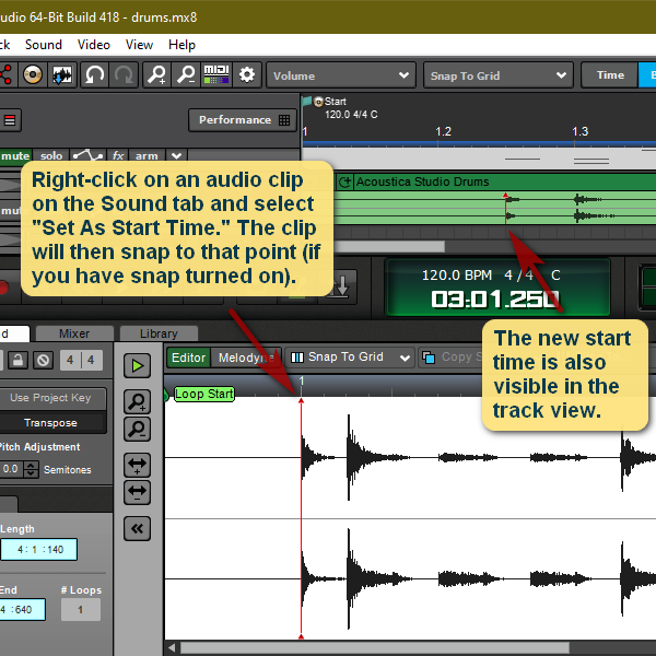 How to set the start time of a clip.