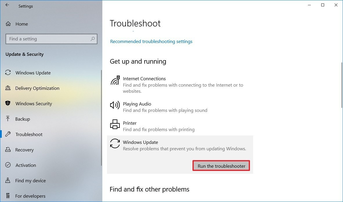 Windows update troubleshooter