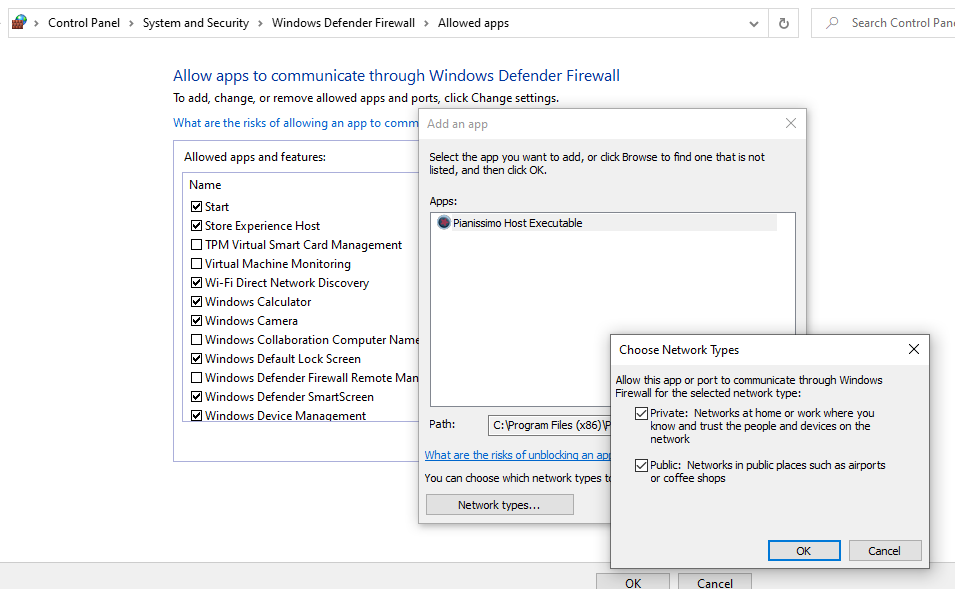 Allowing Pianissimo through Windows Firewall