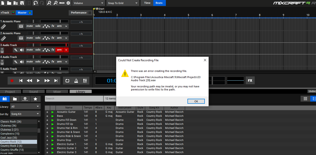 Mixcraft Screenshot Error Message.png