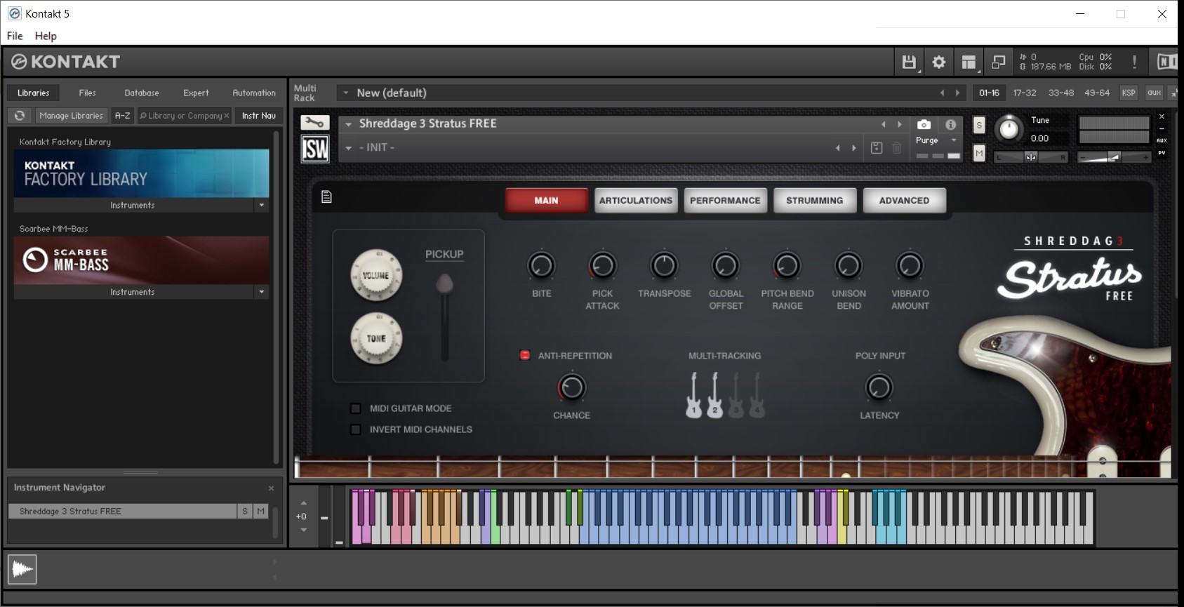 Yes, the pickup switch is greyed out in standalone mode as well as in Mixcraft.  Notice that in the left panel library I don't have Shreddage there, but I have Kontakt Libary and  Scarbee Bass.  Is this because I maybe installed Shreddage the wrong way?