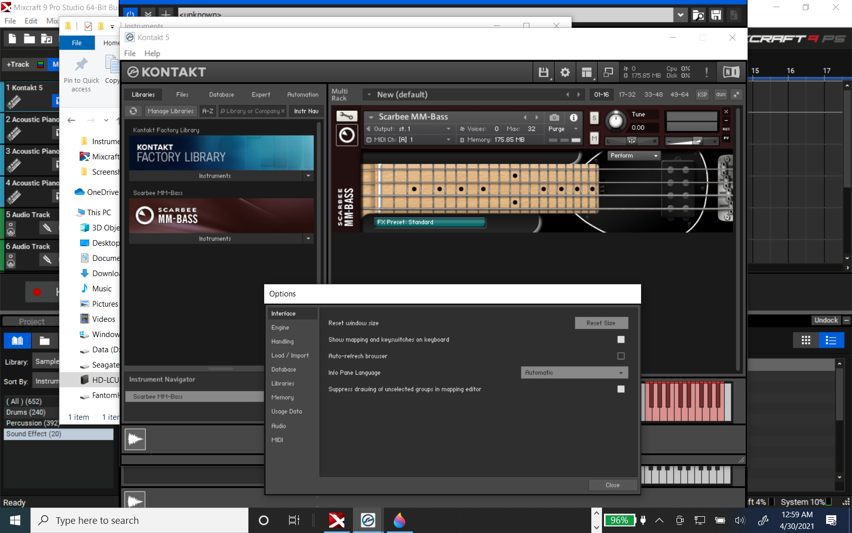 &quot;Scarbee Bass&quot; options window shows MIDI option in left-hand panel, unlike &quot;Shreddage&quot;.