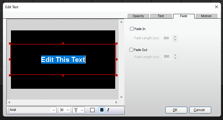Text for video track.