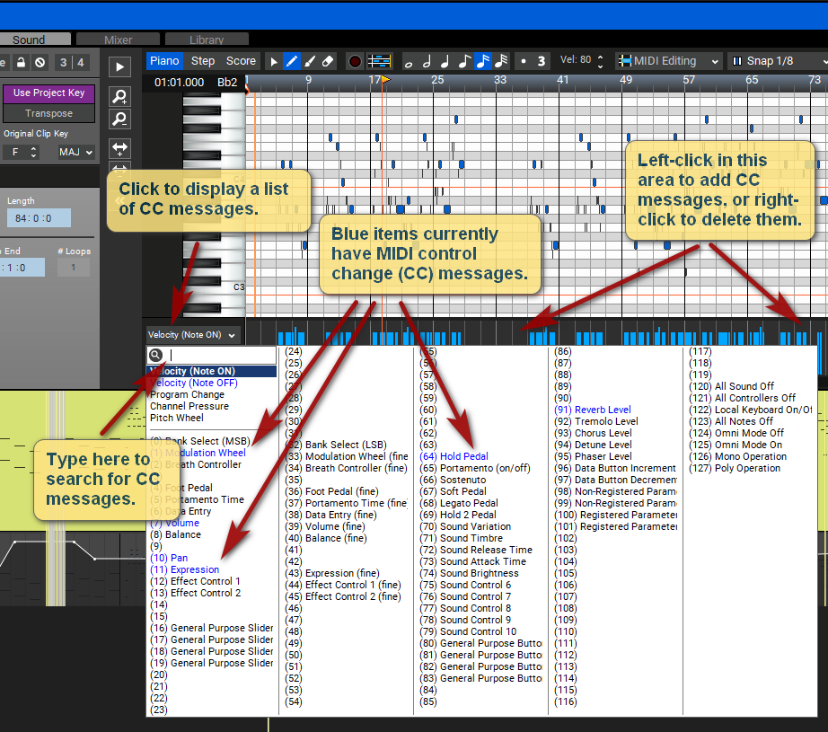 CC messages in Mixcraft 9.