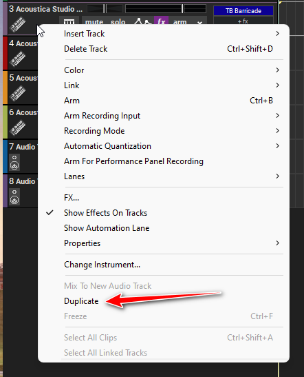 Right-click to duplicate a track.
