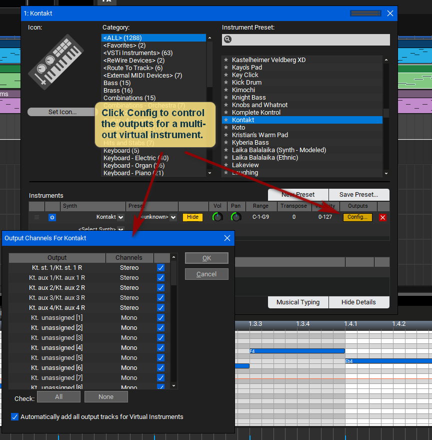 Configure output tracks.