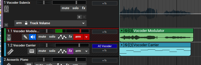 Vocoder track in Mixcraft 9.