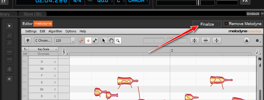 Finalize Melodyne button.