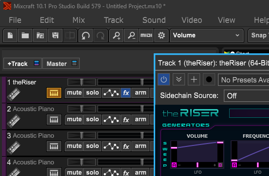 The Riser plugin in Mixcraft 10.1.