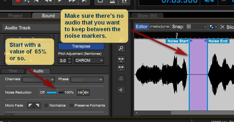 Noise markers in Mixcraft 10.