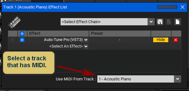 Use MIDI From Track in Mixcraft 9.