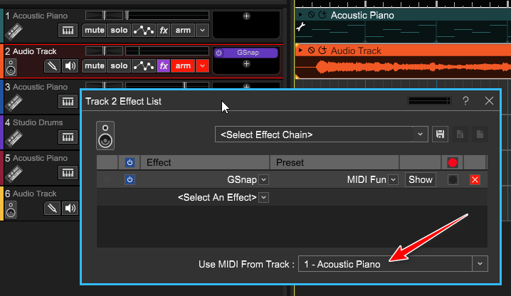 Use MIDI from track in Mixcraft 10.