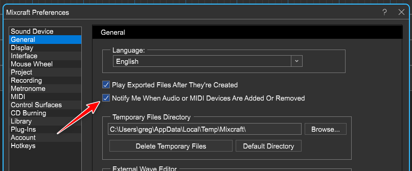 Option to notify when MIDI or Audio is disconnected or connected.