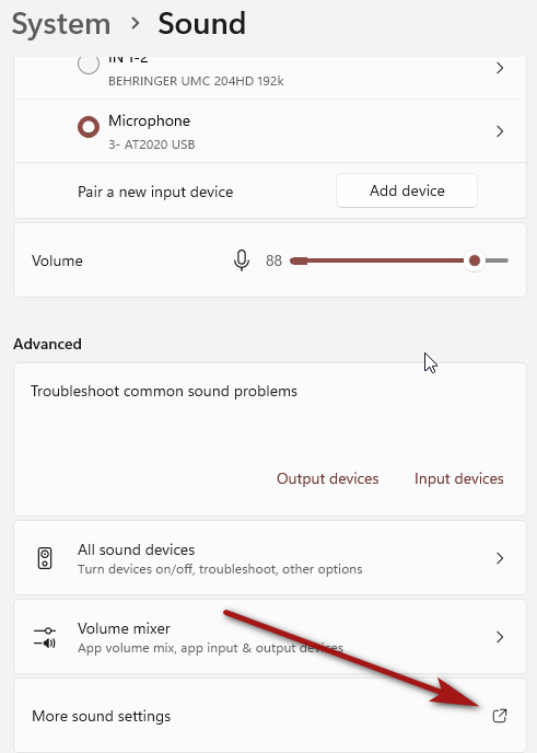 How to find the Windows 11 Sound Control Panel.
