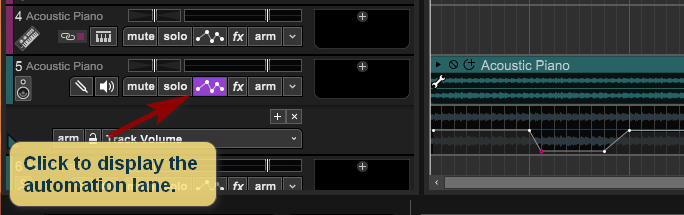 Track automation lane in Mixcraft 10.