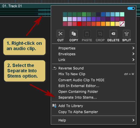 Separate Into Stems in Pro Studio v10.5.