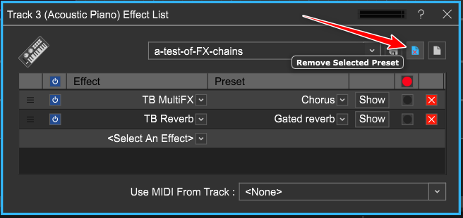 Remove selected preset in Mixcraft 10.