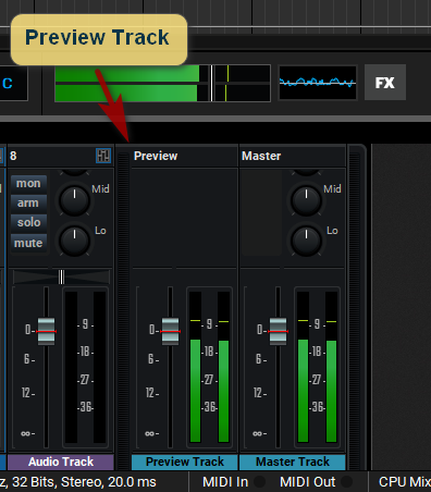Preview track in Mixcraft 9.