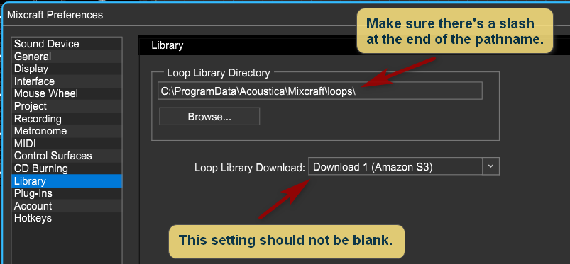 Library preferences Loop Library Download.