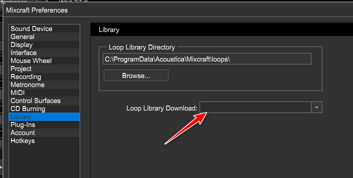 Loop Library Download setting should not be blank.
